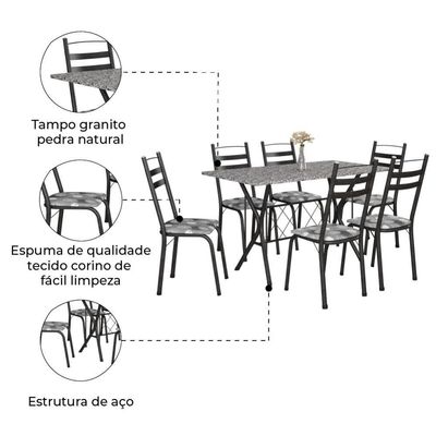 Conj De Mesa Com 6 Cadeiras 1,40m Granito/Dark Dark