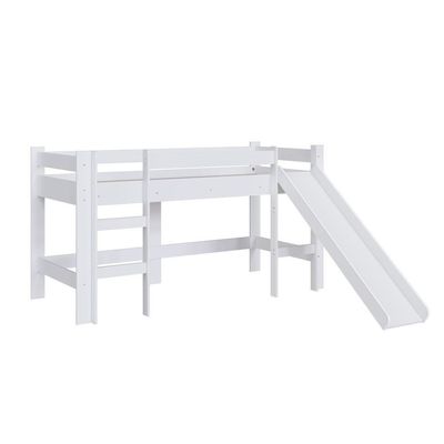Cama Infantil Elevada Menino Menina Solteiro 202cm Com Degrau E Escorregador Branca Sem Cortina