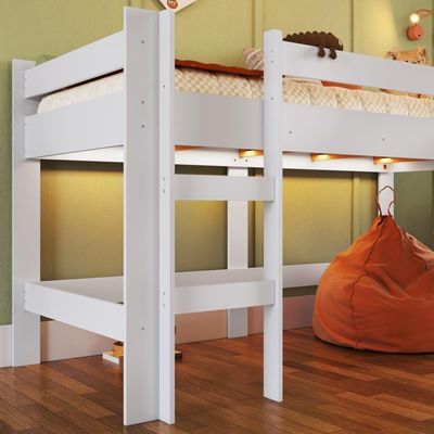 Cama Infantil Elevada Menino Menina Solteiro 202cm Com Degrau E Escorregador Branca Sem Cortina