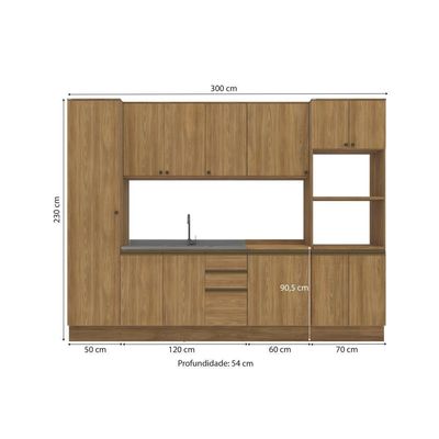 Cozinha Modulada Celeste Kappesberg 100% Mdf Nogueira 300cm