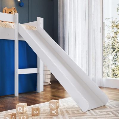 Cama Infantil Elevada Casinha Menino Menina Solteiro 202cm Com Escada E Escorregador Branco Com Azul