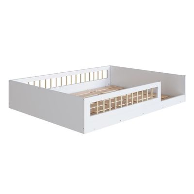 Cama Casal De Chão Infantil Montessoriana Menino Menina 194cm Com Grade De Proteção Branco