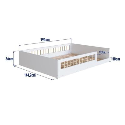 Cama Casal De Chão Infantil Montessoriana Menino Menina 194cm Com Grade De Proteção Branco