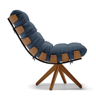Poltrona Giratória Costela Suede Azul Marinho Base de Madeira MA30 M11 - D'Rossi
