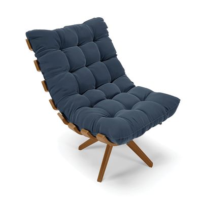 Poltrona Giratória Costela Suede Azul Marinho Base de Madeira MA30 M11 - D'Rossi