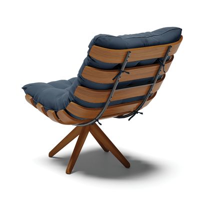 Poltrona Giratória Costela Suede Azul Marinho Base de Madeira MA30 M11 - D'Rossi