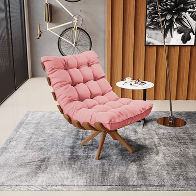 Poltrona Giratória Costela Suede Rosê Base de Madeira MA30 M11 - D'Rossi