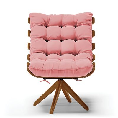 Poltrona Giratória Costela Suede Rosê Base de Madeira MA30 M11 - D'Rossi