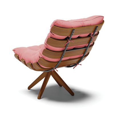 Poltrona Giratória Costela Suede Rosê Base de Madeira MA30 M11 - D'Rossi