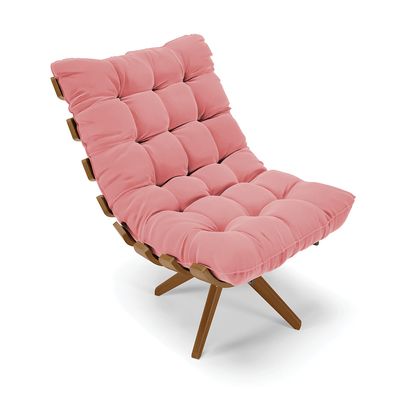 Poltrona Giratória Costela Suede Rosê Base de Madeira MA30 M11 - D'Rossi