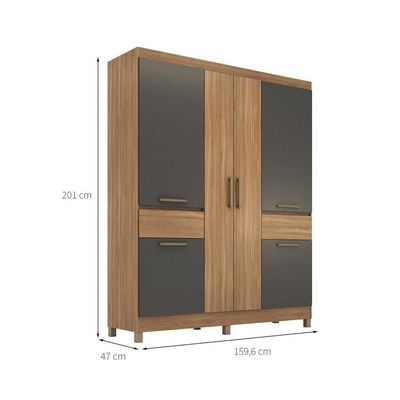 Guarda-Roupa Casal Barão 6 Portas 2 Gavetas Amendola e Grafite