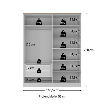 Guarda-Roupa Solteiro Brescia 4 Portas 2 Gavetas Branco