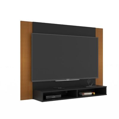 Painel Tv 43 Polegadas Suspenso Com Nichos Bonsai - Preto E Ripado Preto E Ripado