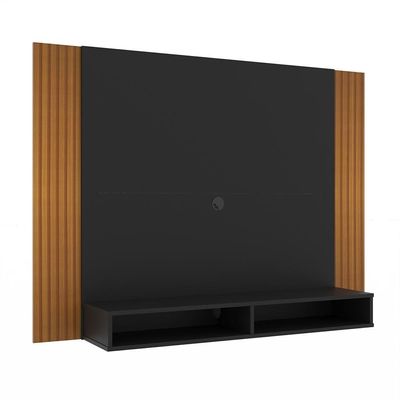 Painel Tv 43 Polegadas Suspenso Com Nichos Bonsai - Preto E Ripado Preto E Ripado