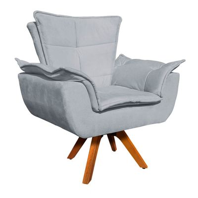 Poltrona Sala de Estar Giratória MM30 Opala Suede Cinza D03 - D'Rossi