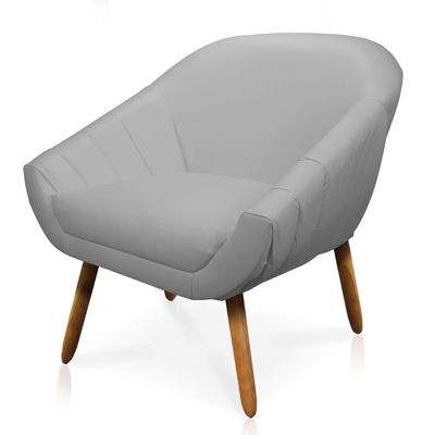 Kit 02 Poltronas Giovana Corino Cinza Pés Palito Castanho - D'Rossi