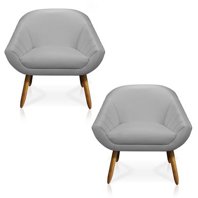 Kit 02 Poltronas Giovana Corino Cinza Pés Palito Castanho - D'Rossi