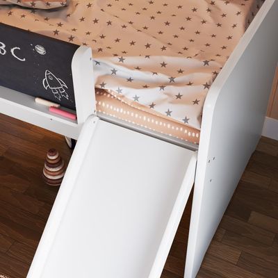 Cama Infantil Playground Menino Menina 195cm Com Escorregador, Rampa E Lousa Branca