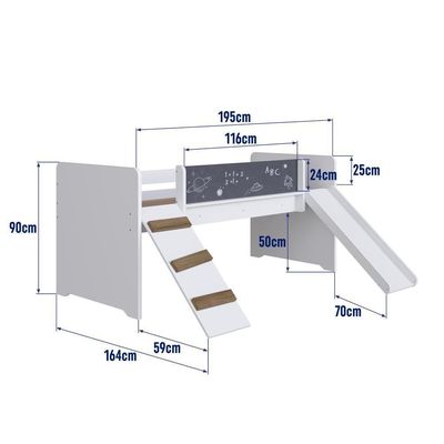 Cama Infantil Playground Menino Menina 195cm Com Escorregador, Rampa E Lousa Branca
