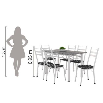 Conj De Mesa Com 6 Cadeiras 1,40m Granito/Branco Branco
