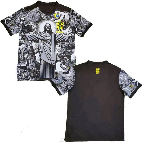 Camisa de Treinamento de Futebol Verão Brasil Edição Especial Jesus Preto Cinza 6XL PP / branco Camisa de Treinamento de Futebol Verão Brasil Edição Especial Jesus Preto Cinza 6XL PP / branco