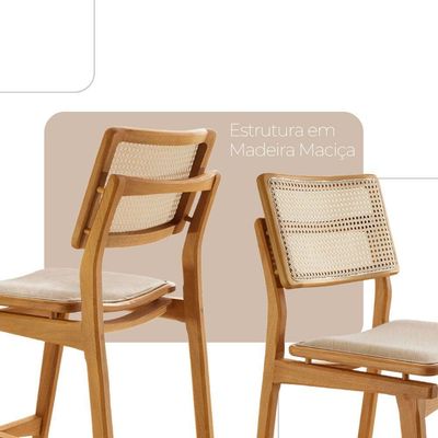 Conjunto Com 2 Banquetas Eva Premium Linho Off Imbuia Natural
