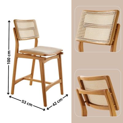 Conjunto Com 2 Banquetas Eva Premium Linho Off Imbuia Natural