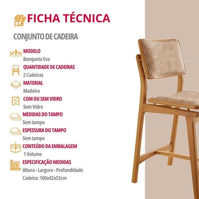 Conjunto Com 2 Banquetas Eva Moderna Milano Imbuia Natural