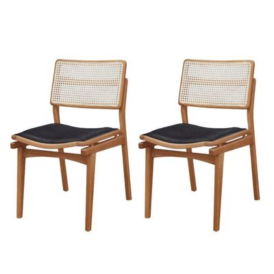 Conjunto Com 2 Cadeiras Madeira Eva Premium Linho Preto Imbuia Natural