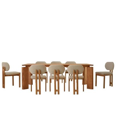 Mesa De Jantar Nala 220cm Madeira Tampo Laminado 8 Cadeira Nala Ambar Imbuia Natural