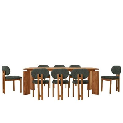 Mesa De Jantar Nala 220cm Madeira Tampo Laminado 8 Cadeira Nala Jade Imbuia Natural