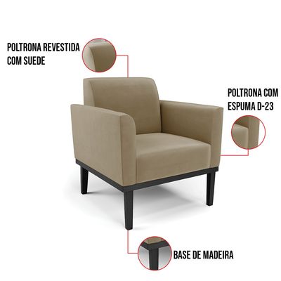 Poltrona Base de Madeira Fixa Preto Marisa Suede Marrom Rato