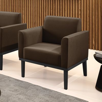 Poltrona Base de Madeira Fixa Preto Marisa Suede Marrom
