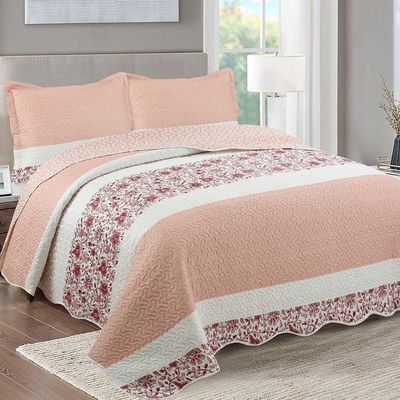 Kit Cobre Leito Colcha Daily King 3 Peças Dupla Face Estampado - Talita Floral - 100% Poliéster