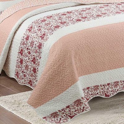 Kit Cobre Leito Colcha Daily King 3 Peças Dupla Face Estampado - Talita Floral - 100% Poliéster