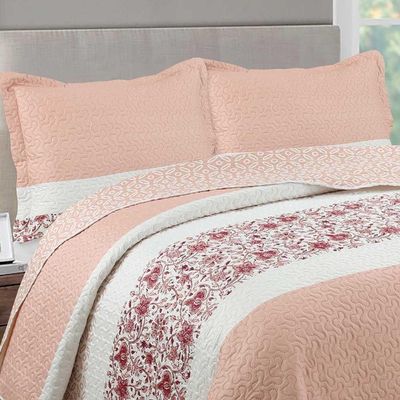 Kit Cobre Leito Colcha Daily King 3 Peças Dupla Face Estampado - Talita Floral - 100% Poliéster
