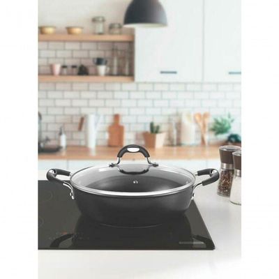 Arrozeira Tramontina Mônaco Induction Em Alumínio Antiaderente Starflon Premium Preto Com Tampa 28cm
