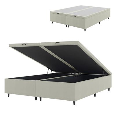 Cama Box Com Baú King 1,93m Prince Suede Bege Bege