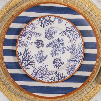 Prato De Sobremesa Copa E Cia Aquarelle Em Cerâmica Náutico Coral