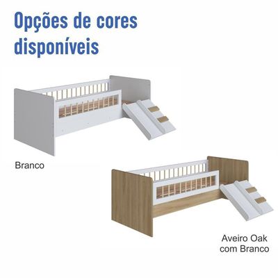 Cama Infantil Montessoriana Solteiro Escada Escorregador Proteção Aveiro com Branco