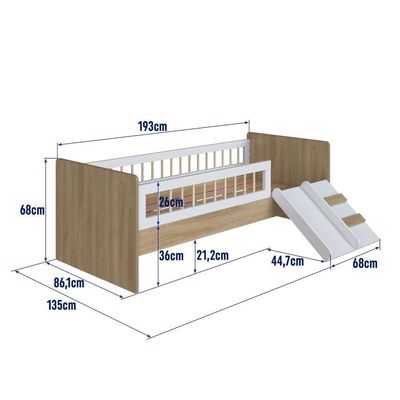 Cama Infantil Montessoriana Solteiro Escada Escorregador Proteção Aveiro com Branco