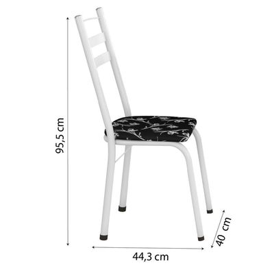 Conj Mesa Com 4 Cadeiras 1,20m Branco/Granitado/Floral Preto