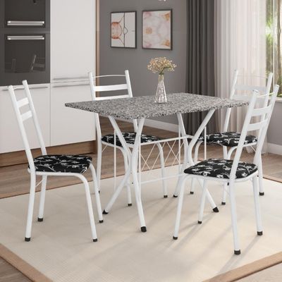 Conj Mesa Com 4 Cadeiras 1,20m Branco/Granitado/Floral Preto