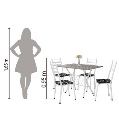 Conj Mesa Com 4 Cadeiras 1,20m Branco/Granitado/Floral Preto
