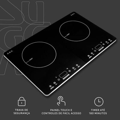 Cooktop Portátil De Indução 2 Zonas Preto 220V