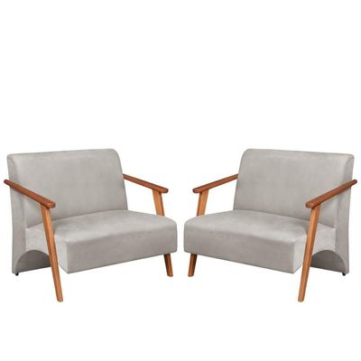 Poltrona Namoradeira Venus Braço Madeira Maciça Suede Unidecor Bege