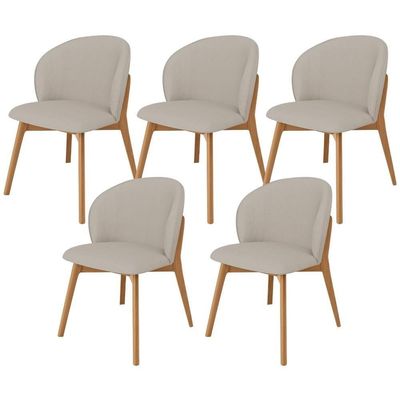 Kit 05 Cadeiras De Jantar E Estar Living Estofada Mia L02 Linho Bege - Lyam Decor
