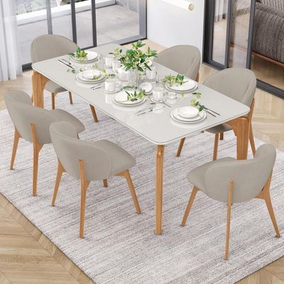 Kit 05 Cadeiras De Jantar E Estar Living Estofada Mia L02 Linho Bege - Lyam Decor