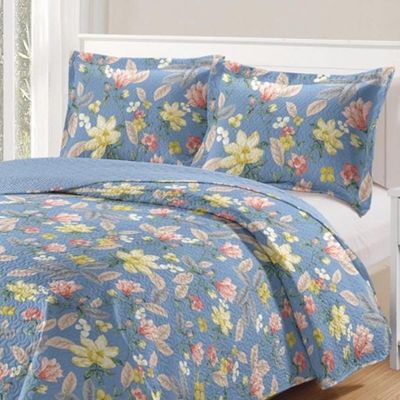 Kit Cobre Leito Colcha Daily Casal 3 Peças Dupla Face Estampado Floral - Floral 22 - 100% Poliéster