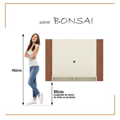 Painel Tv 43 Polegadas Suspenso Com Nichos Bonsai - Off White E Naturale